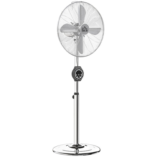 HOMCOM 16" Metal Pedestal Fan with Oscillating, Adjustable Height - Silver Tone