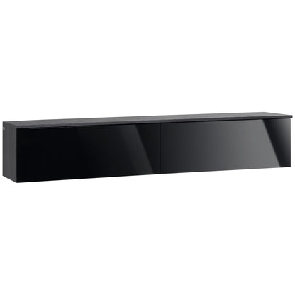 HOMCOM 160cm High Gloss Floating TV Unit Stand for TVs up to 70", Wall Mounted TV Cabinet with Storage Cupboards, Grey and Black