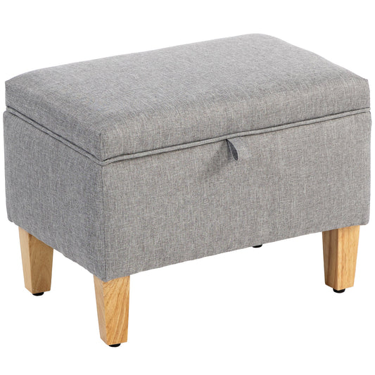 HOMCOM 16L Linen Storage Ottoman Padded Footstool with Rubberwood Legs for Storage Box, Bed End, Shoe Bench, Seating, Light Grey
