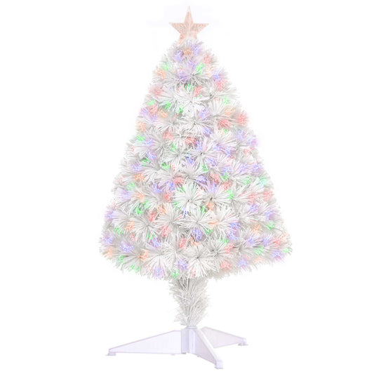HOMCOM 2.5FT Prelit Artificial Tabletop Christmas Tree in White