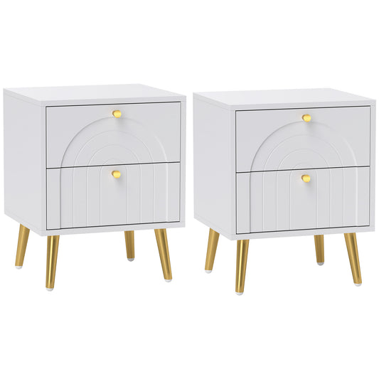 HOMCOM 2-Drawer Bedside Table Set of 2 in White