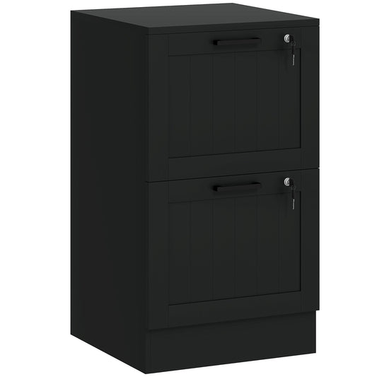 HOMCOM 2 Drawer Filing Cabinet with Lock, Office Storage Cabinet with Adjustable Hanging Bars for A4 Letter Size Files, Black