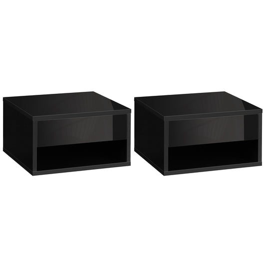 HOMCOM 2 Pieces Bedside Table Wall Mounted Nightstand in High Gloss Black
