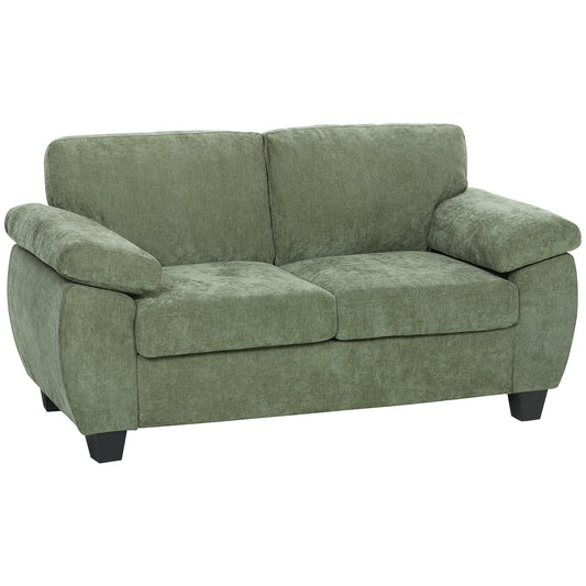HOMCOM 2 Seater Sofa, 156cm Chenille Loveseat Sofa, Dark Green