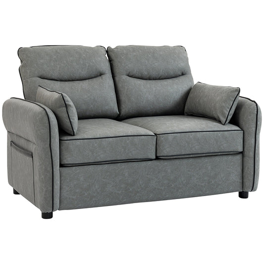 HOMCOM 2 Seater Sofa, Faux Leather Loveseat - Grey