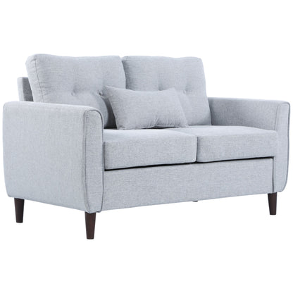 HOMCOM 2 Seater Sofa with Spring Cushion, Fabric Sofa with Wooden Legs, Modern Love Seat for Living Room, 140cm Width Tufted Couch for Bedroom, Light Grey