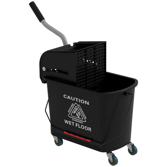 HOMCOM 20L Compact Mop Bucket on Wheels, with Water Separation Panel - Black