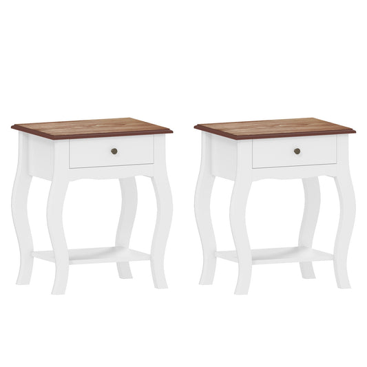 HOMCOM 2pcs Bedside Tables with Drawer in White