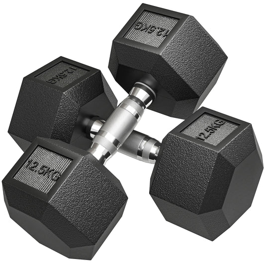 HOMCOM 2x12.5KG Rubber Hex Dumbbell Portable Hand Weights Dumbbell Home Gym