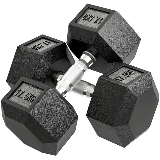 HOMCOM 2x17.5KG Rubber Hex Dumbbell Portable Hand Weights Dumbbell Home Gym