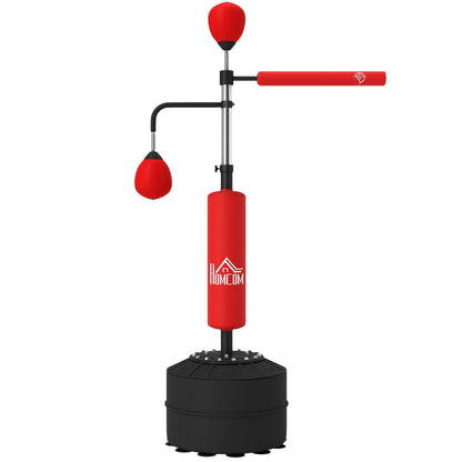 HOMCOM 4-in-1 Boxing Punching Bag, Freestanding with 2 Speed Bals, 360 Reflex Bar, 160-230cm Adjustable Height, Red