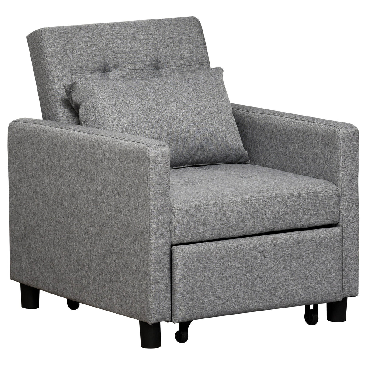 HOMCOM 3-In-1 Chair Bed, Convertible Sleeper Chair with Adjustable Backrest, Pillow and Footrest for Living Room, Grey
