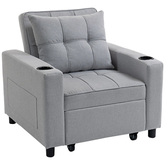 HOMCOM 3-in-1 Single Sofa Bed, Convertible Sleeper Chair Bed - Light Grey
