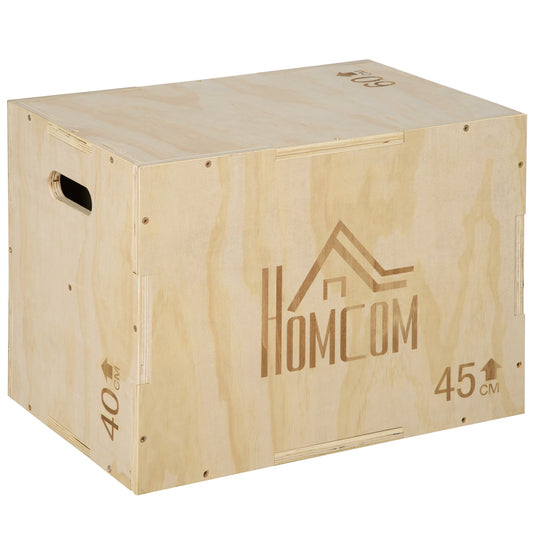 HOMCOM 3-in-1 Wooden Plyo Box, Plyometric Jump Box with Handle Openings for Home Gym, Workout Training, Natural