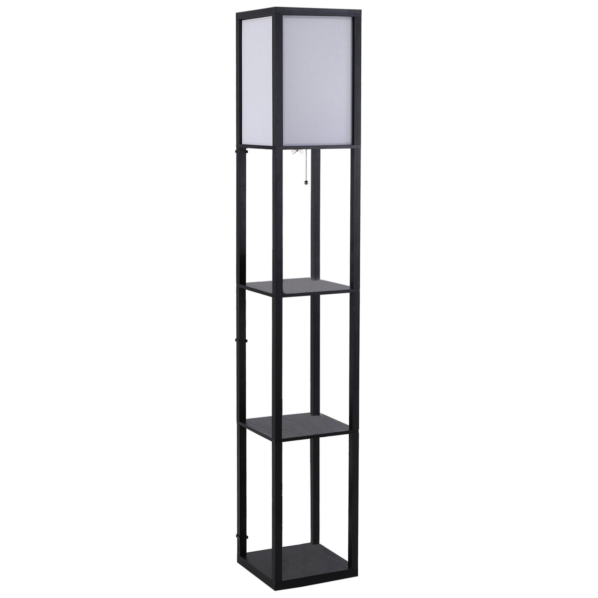 HOMCOM Floor Lamp with Shelves and Top Light, Modern Corner Standing Lamp for Living Room, Bedroom, Bulb not Included, Black