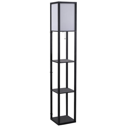 HOMCOM Floor Lamp with Shelves and Top Light, Modern Corner Standing Lamp for Living Room, Bedroom, Bulb not Included, Black