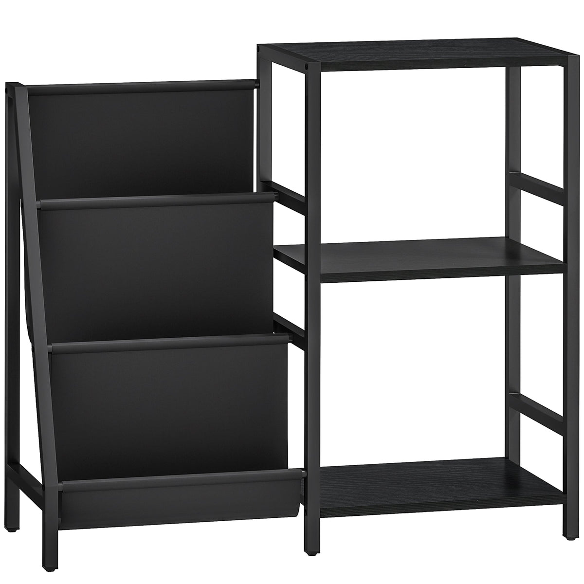 HOMCOM 3-Tier Record Player Stand, End Table for Living Room, Bedroom - Black Wood Effect