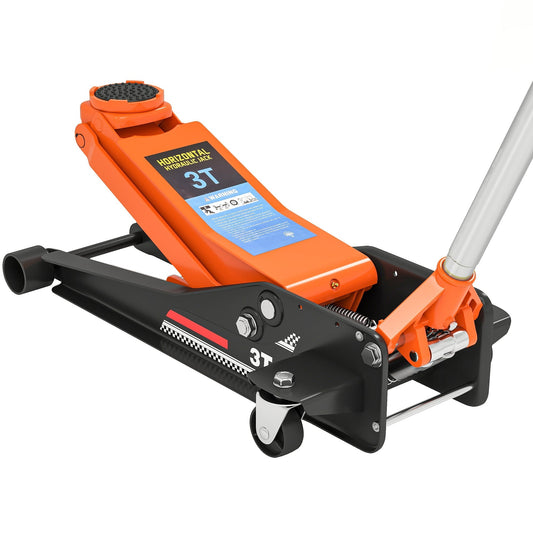 HOMCOM 3 Ton Hydraulic Low-Profile Floor Jack, with 7.5-50.5cm Lifting Range, Wheels, Orange
