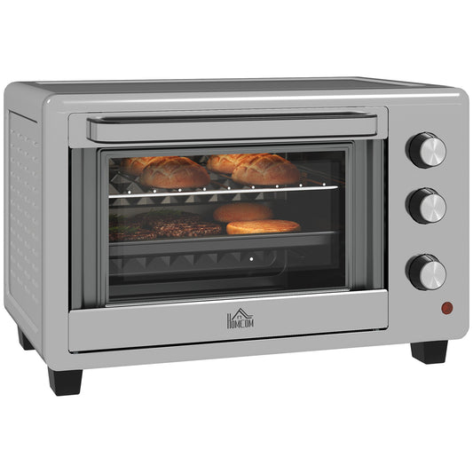 HOMCOM 30L 60-230℃ Mini Electric Oven, with Accessories - Silver Tone