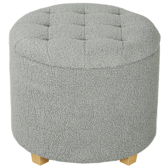HOMCOM 40.5L Teddy Fleece Storage Ottoman - Grey