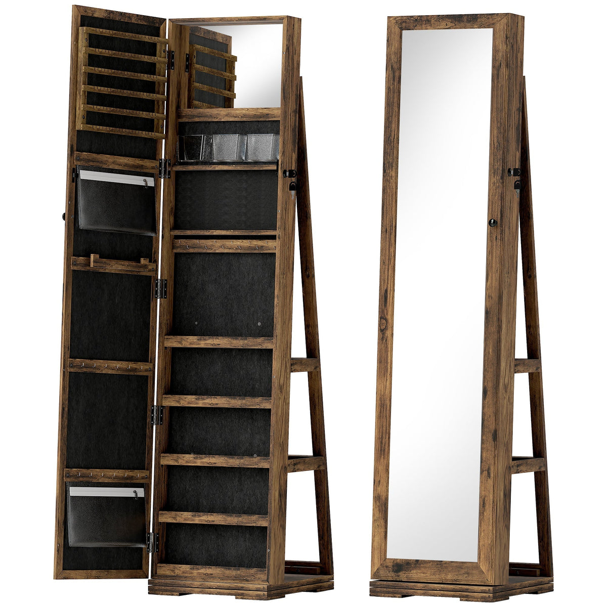 HOMCOM 360 Swivel Jewellery Cabinet in Rustic Brown