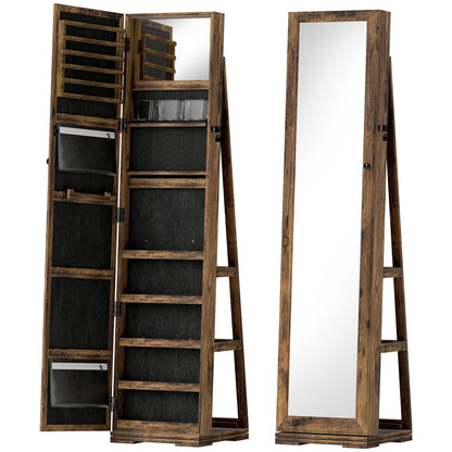HOMCOM 360 Swivel Jewellery Cabinet in Rustic Brown