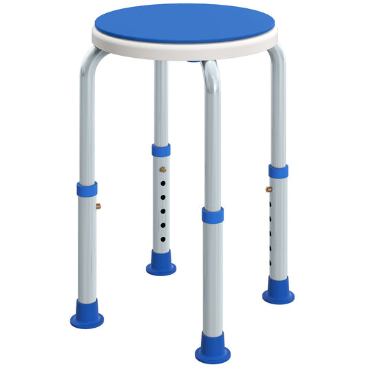 HOMCOM 360 Swivel Shower Chair, Height Adjustable Aluminium Shower Stool with Non-Slip Feet for Disabled, Elderly, Blue