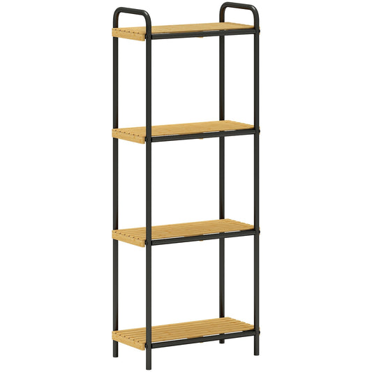 HOMCOM 4-Tier Bamboo Bathroom Storage Shelf, Freestanding Narrow Shelving Unit with Slatted Shelves for Kitchen Bathroom Living Room, 41.5 x 21.5 x 106 cm, Natural and Black