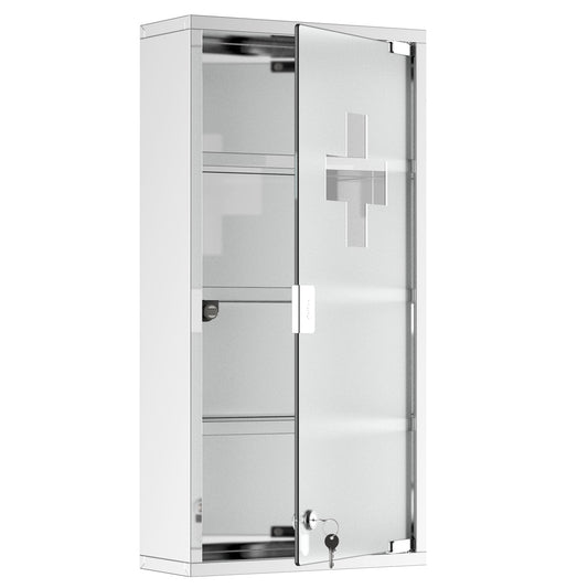 HOMCOM 4 Tier Stainless Steel Wall Mounted Medicine Cabinet in Silver