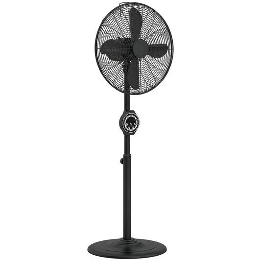 HOMCOM 41 cm Metal Pedestal Fan with Oscillating, Adjustable Height Black