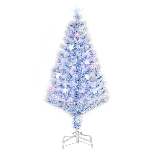 HOMCOM 4FT Artificial Fibre Optic Christmas Tree in White and Blue