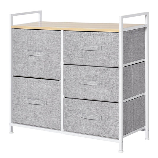 HOMCOM 5 Drawer Linen Basket Storage Unit in Grey