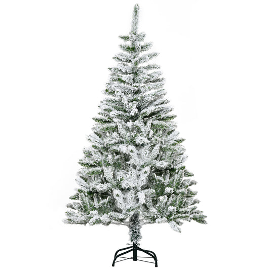 HOMCOM 5 Ft Snow Flocked Artificial Christmas Tree in Green