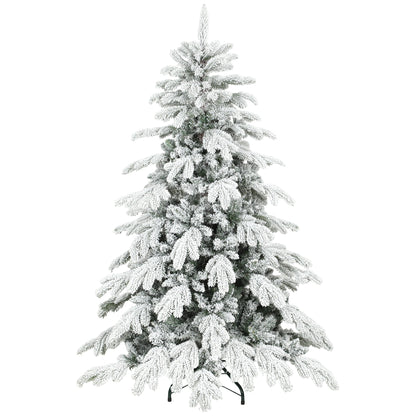 HOMCOM 5ft Super Flocked Christmas Tree in Green and White