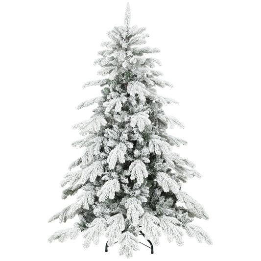 HOMCOM 5ft Super Flocked Christmas Tree in Green and White