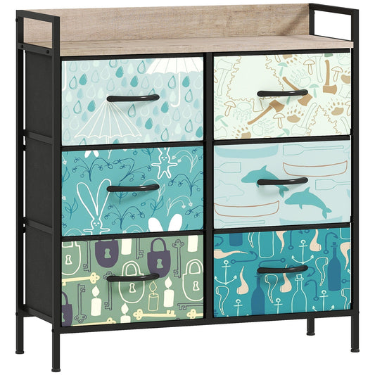 HOMCOM 6-Drawer Chest of Drawers in Blue
