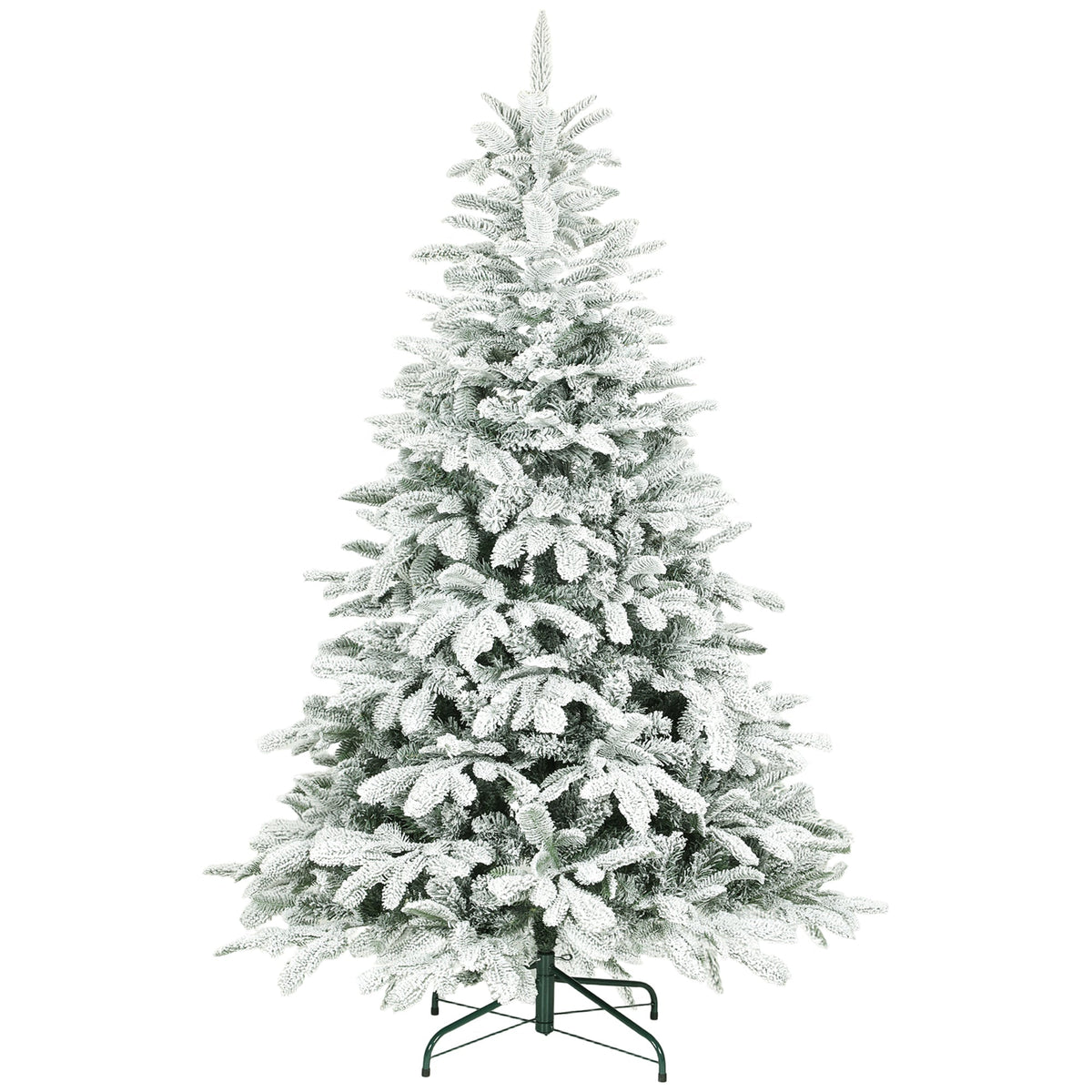 HOMCOM 6 ft Artificial Flocked Christmas Tree with 1182 Branches, Hinged Xmas Tree with Foldable Metal Stand, Easy Assembly for Home Office Decor