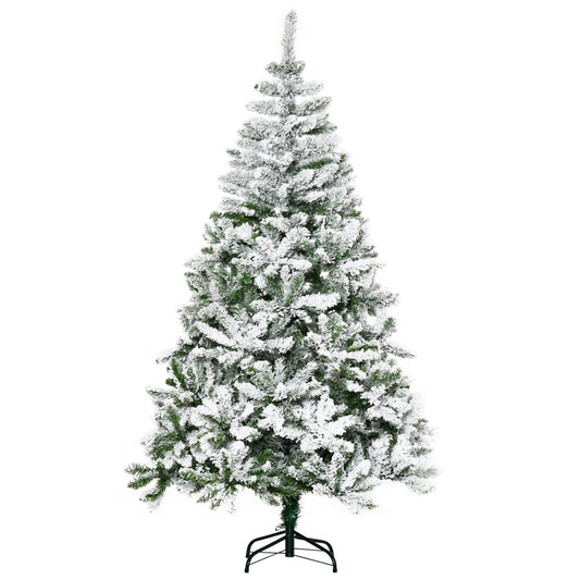 HOMCOM 6 Ft Snow Flocked Artificial Christmas Tree in Green