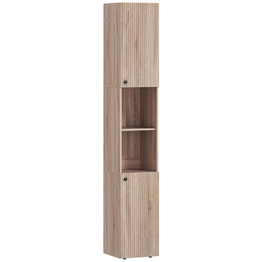 HOMCOM 6-Tier Tall Bathroom Cabinet in a Natural Wood Finish