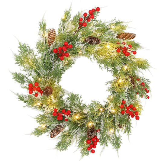 HOMCOM 60 cm Prelit Christmas Wreath in Green and White