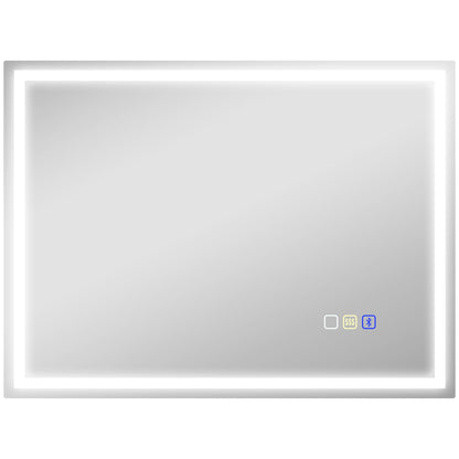 HOMCOM 60 x 80 cm Anti-Fog LED Bathroom Mirror, with Bluetooth - Silver Tone