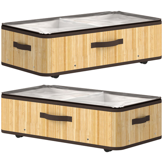 HOMCOM 60L Under Bed Storage in a Natural Wood Finish