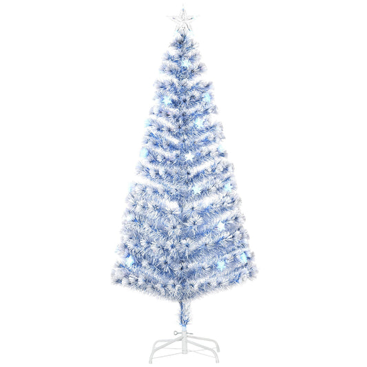 HOMCOM 6FT Artificial Fibre Optic Christmas Tree in White and Blue