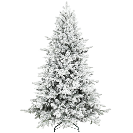 HOMCOM 6ft Snow Flocked Artificial Christmas Tree in Green