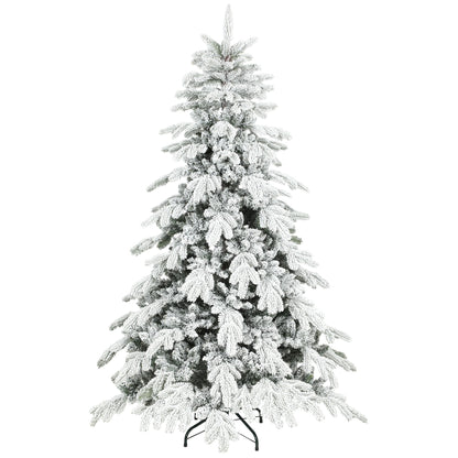 HOMCOM 6ft Super Flocked Christmas Tree in Green and White