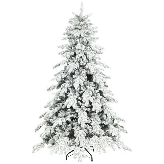 HOMCOM 6ft Super Flocked Christmas Tree in Green and White