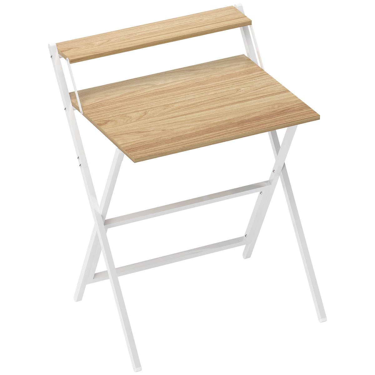 HOMCOM 70 cm Folding Computer Desk with Monitor Shelf in a Natural Wood Finish