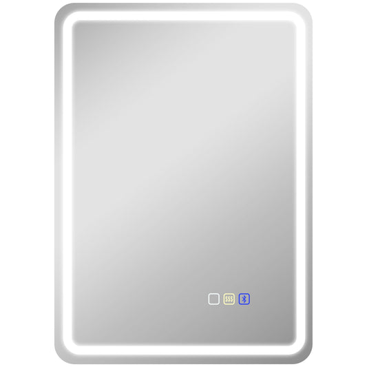 HOMCOM 70 x 50 cm Bluetooth Bathroom Mirror - Silver-Tone