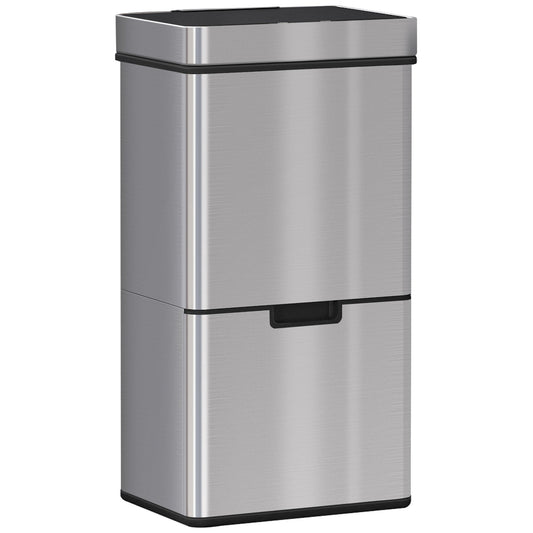 HOMCOM 72L Recycling Sensor Bin Stainless Steel 3 Compartments For Both Wet/Dry Waste w/Removable Lid Kitchen Home