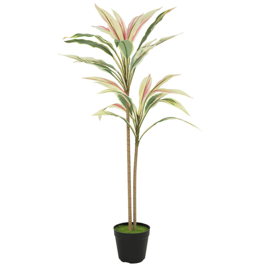 HOMCOM 90 cm Artificial Cordyline Tree in Moss Effect Pot, Realistic PEVA Faux Plant, Yellow